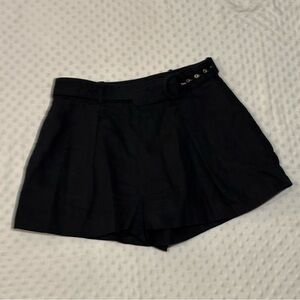 Banana Republic Linen Black Pleated High-Waist Shorts with Side Ring belt